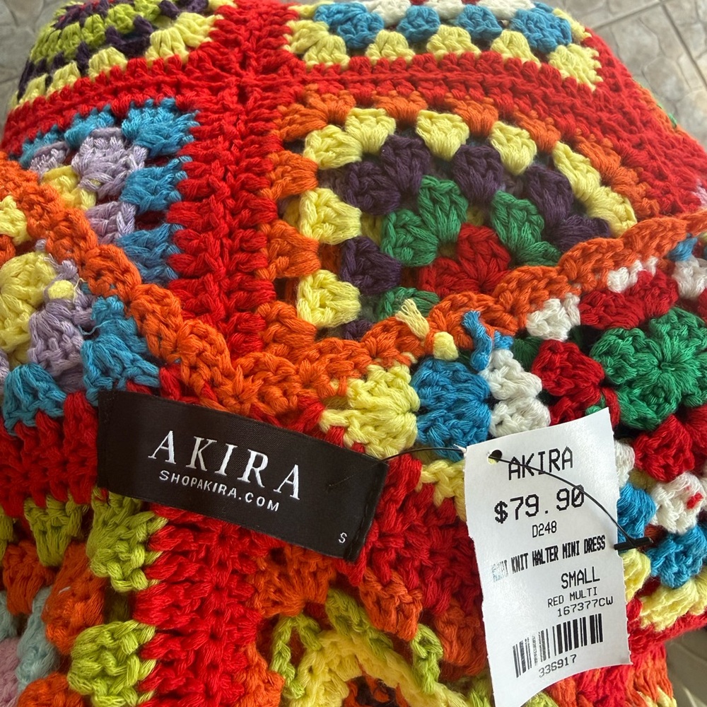 AKIRA Multicolor Crochet Knit Dress - Red, Orange, Green, Blue, Yellow - Picture 2 of 8